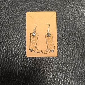 Genuine leather Cowboy Boot Earrings with Silver Accents brand-new handmaid